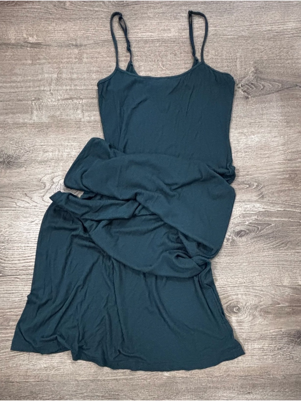 SKIMS Ribbed Dark Teal Spaghetti Strap Maxi Slip Dress Size 2XL